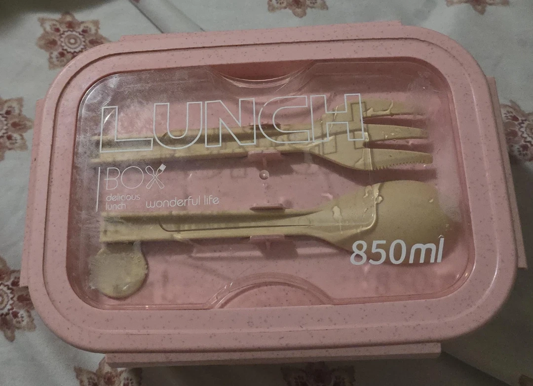Pink 850ml Lunch Box with Utensils