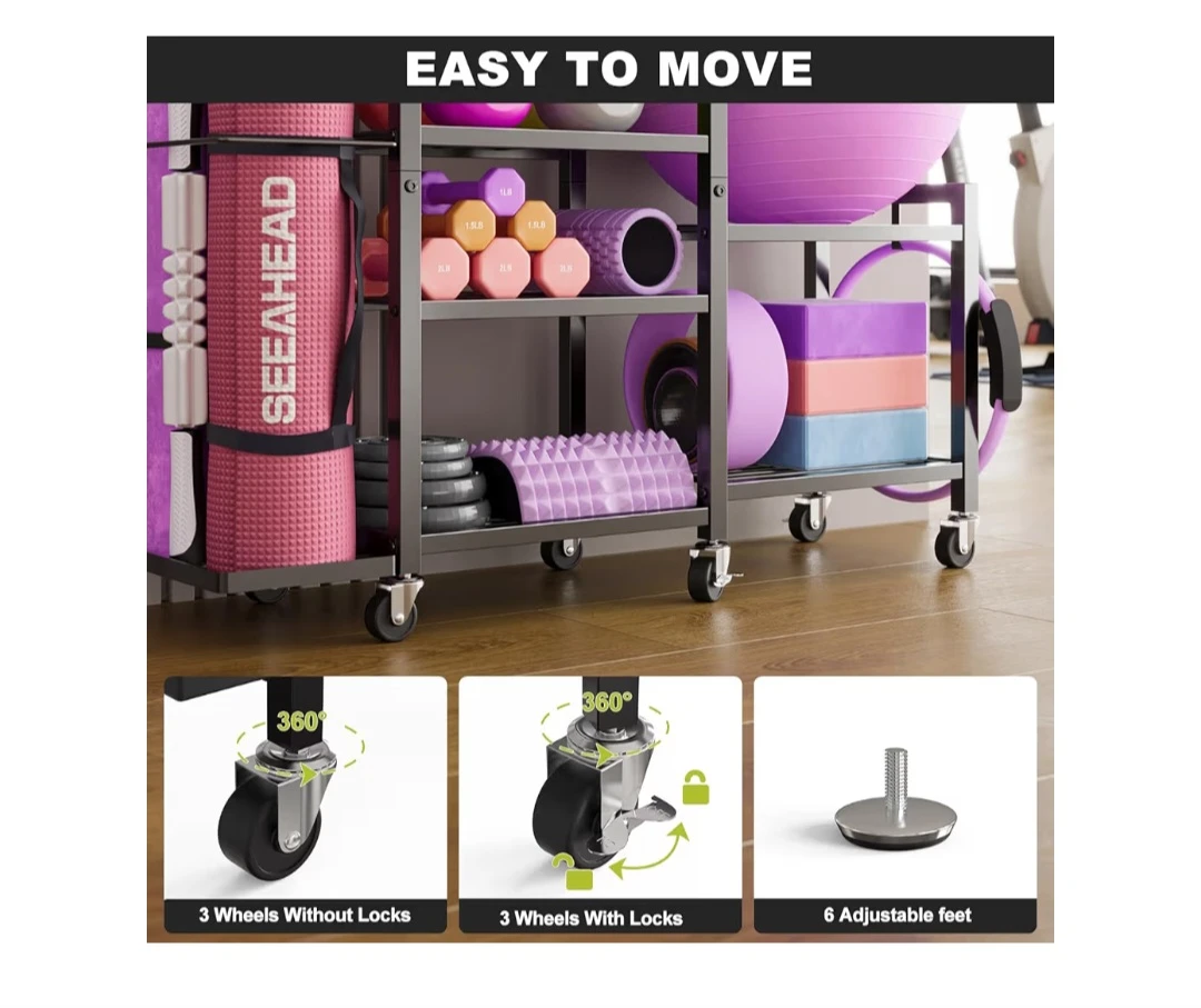 3-Tier Rolling Exercise Equipment Storage Rack