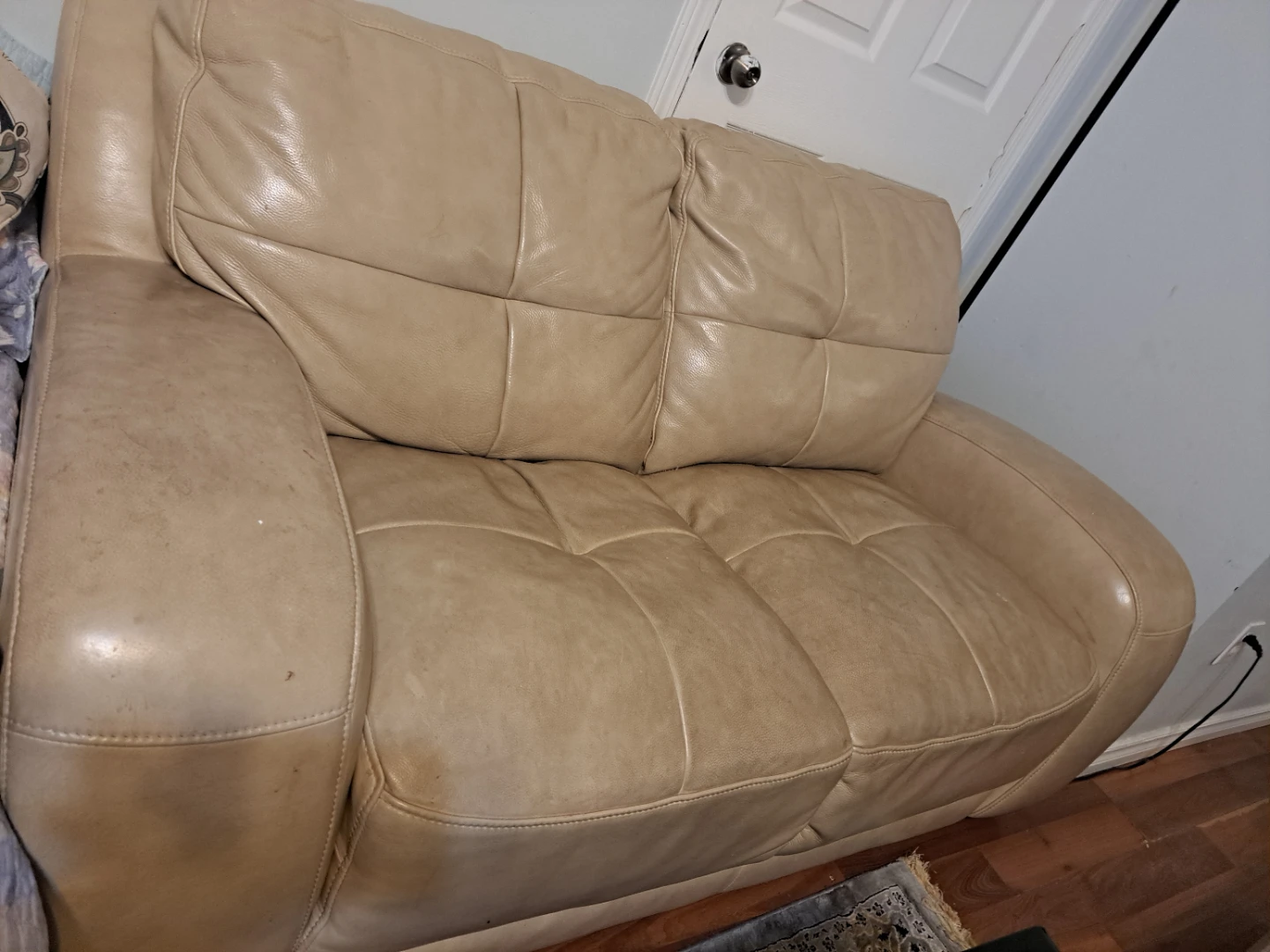 Beige Leather Loveseat Sofa