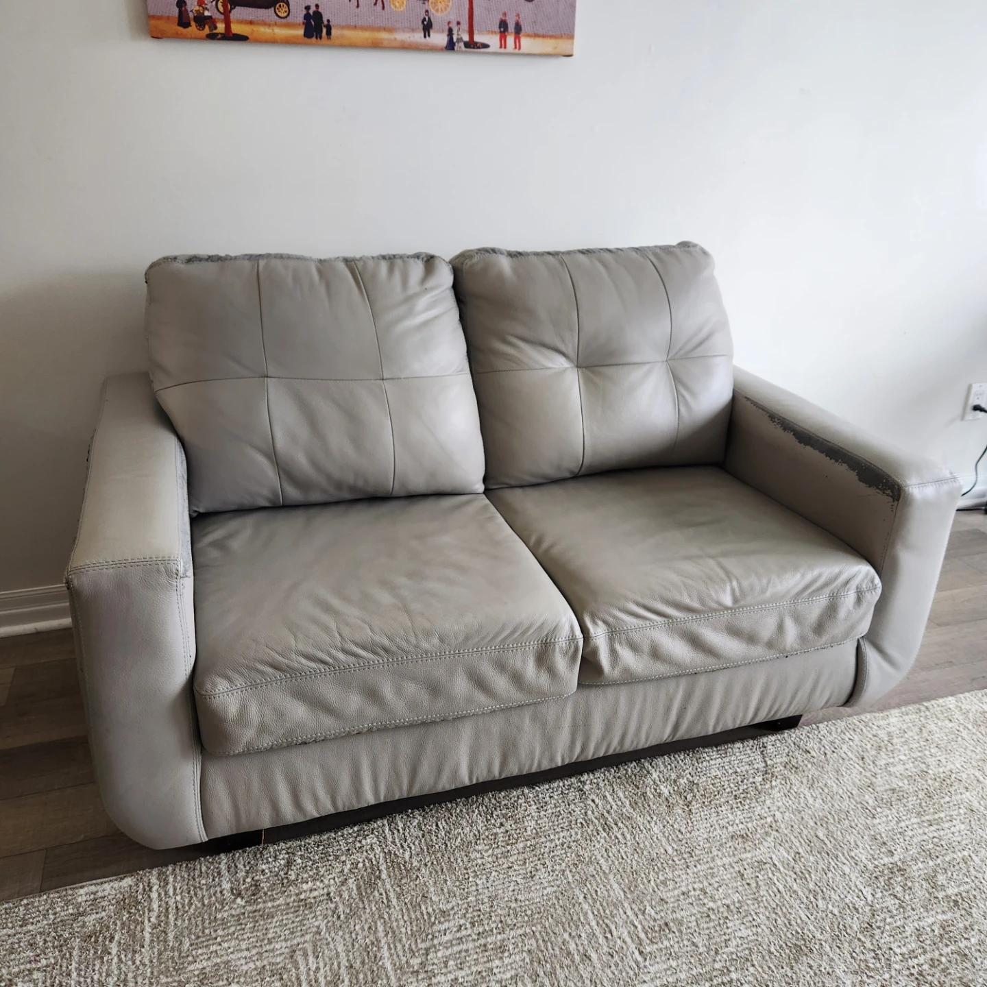 Grey Synthetic Leather Loveseat Sofa - photo 2