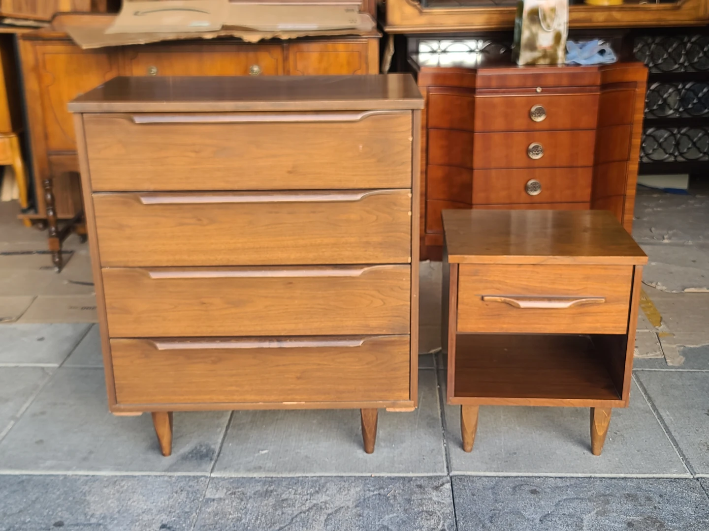 Mid-Century Modern Walnut Dresser & Nightstand Set