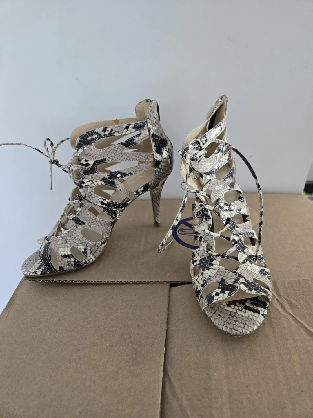 Nine West Snake Print Strappy Heels