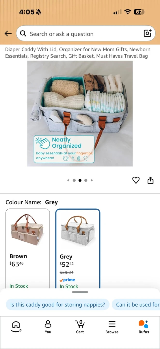 Grey Diaper Caddy Organizer with Lid