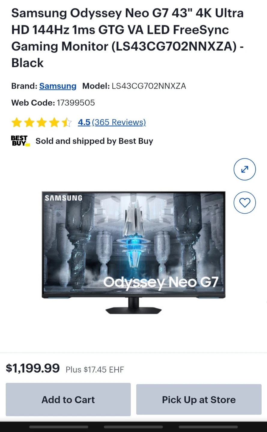 Samsung Odyssey Neo G7 43" 4K Gaming Monitor and Tv