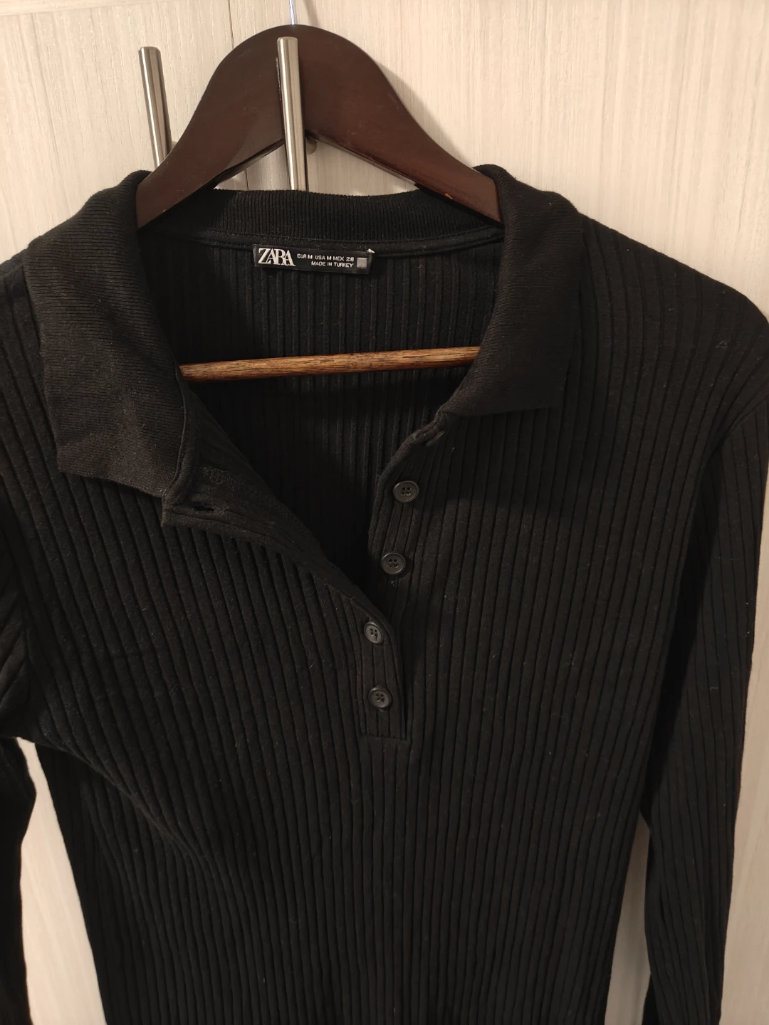 Zara Black Ribbed Long Sleeve Polo Dress