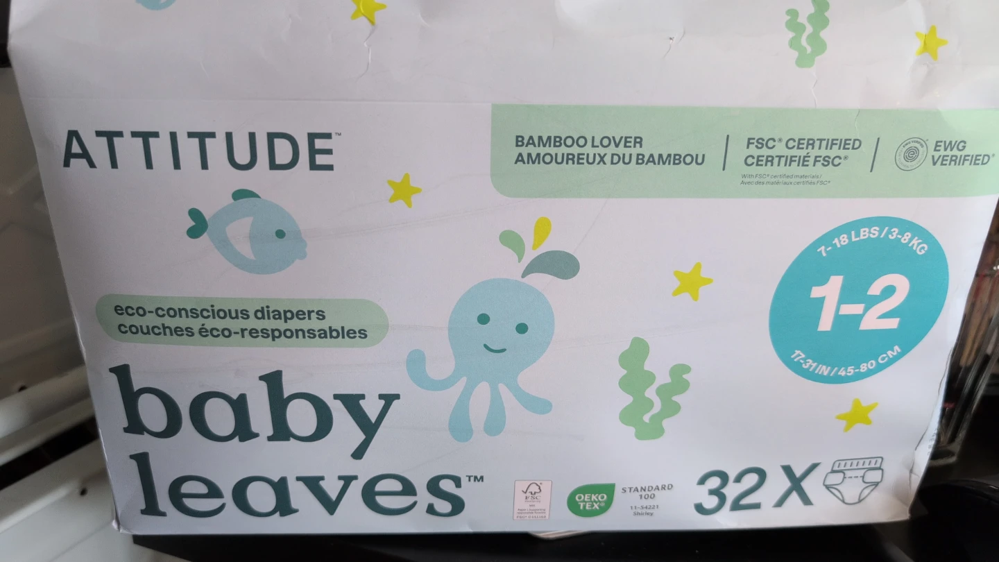 ATTITUDE Baby Leaves Size 1-2 Diapers