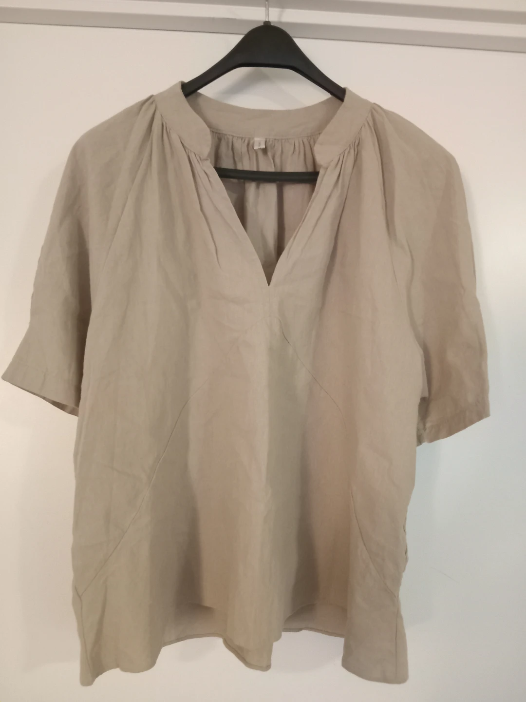 Beige V-Neck Linen Blend Tunic Top