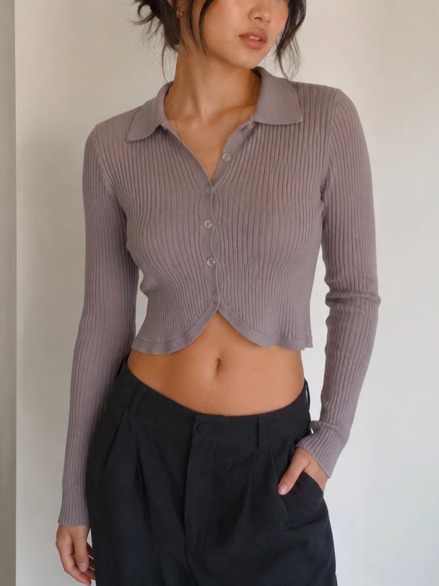 Rib-Knit Cardigan Sweater Shirt