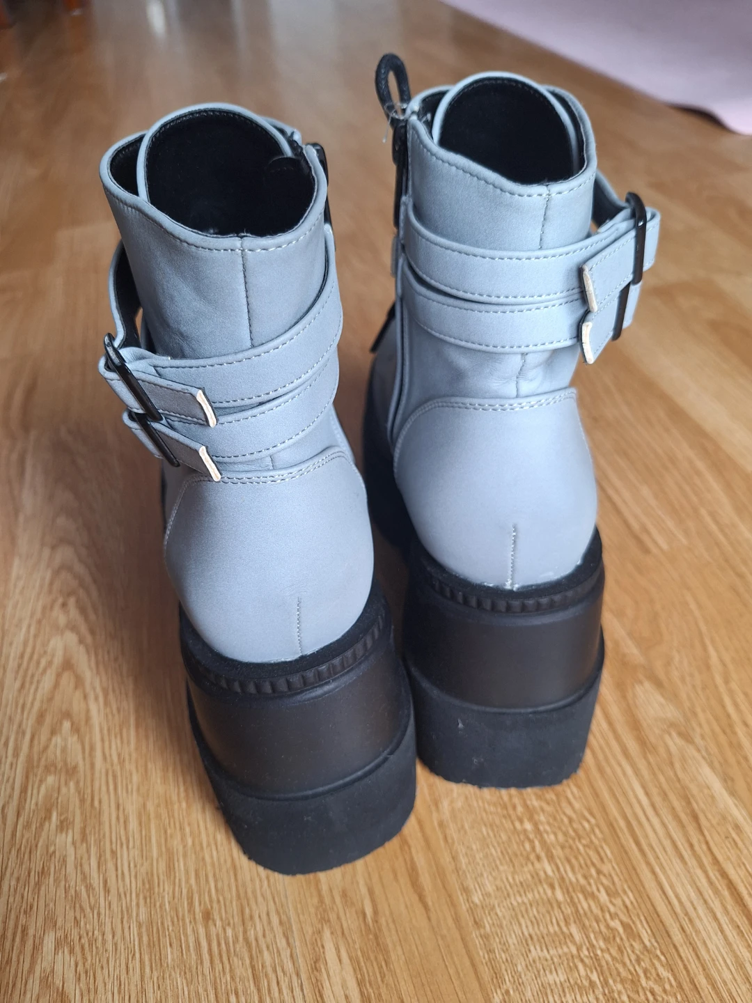 Demonia Shaker-52 Grey Reflective Platform Boots (Size 8) 🌌✨ - photo 2