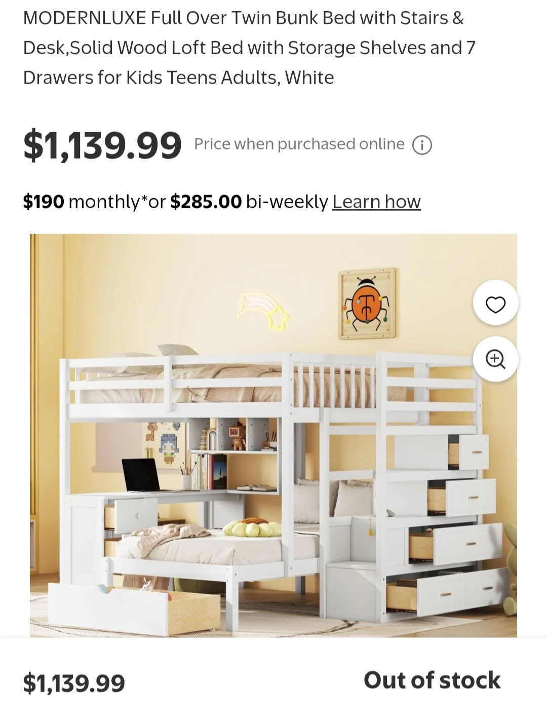 Full Over Twin Bunk Bed with Stairs & Desk - White - photo 5