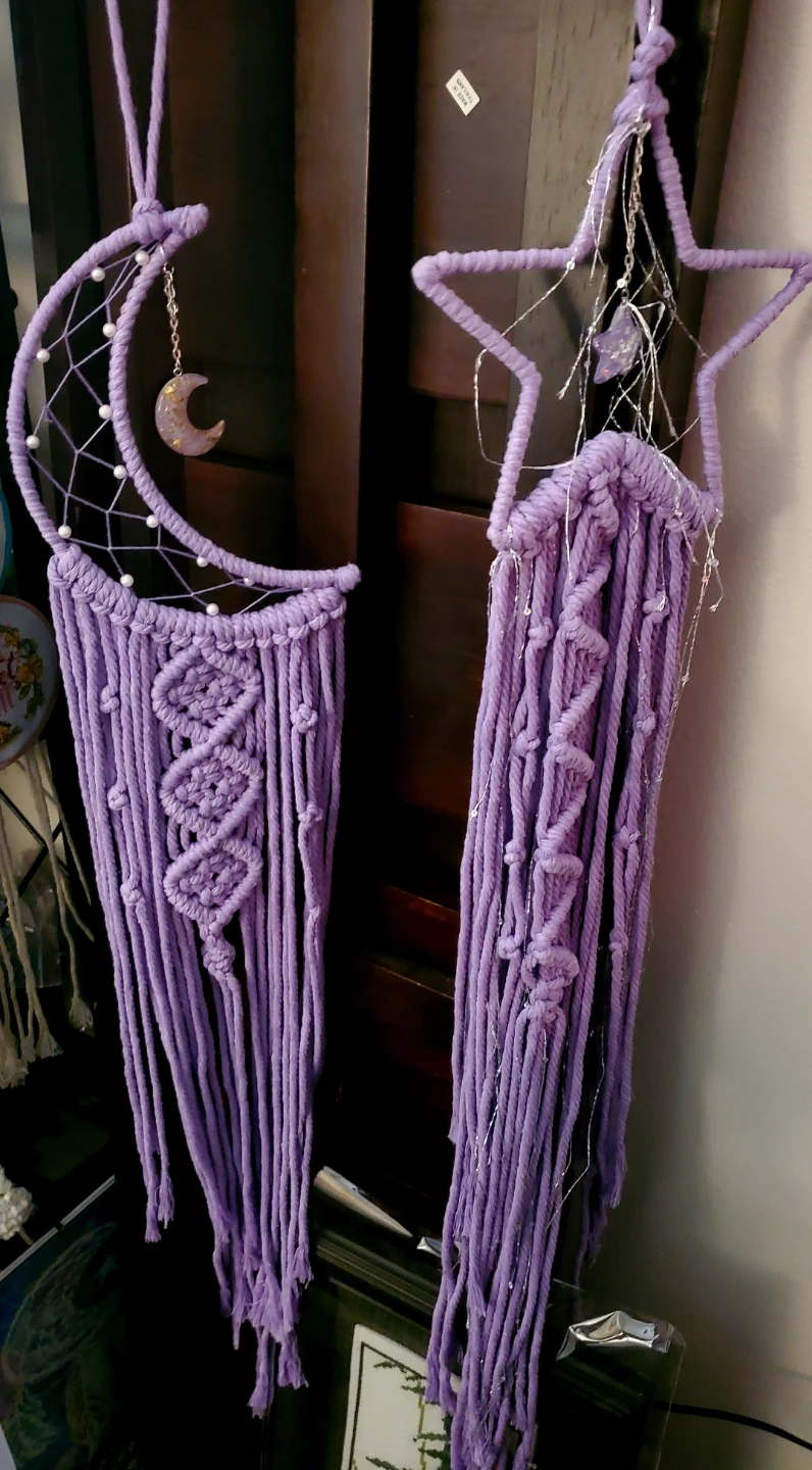 Purple Macrame Moon + star Dreamcatcher with Crescent Moon Charm