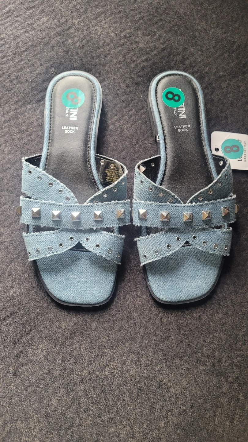 TIN Italy Women's Denim Studded Slides Size 8