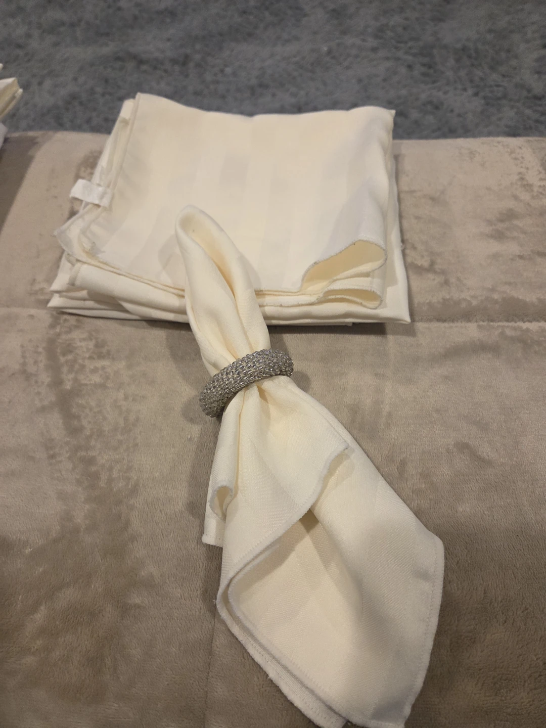 Set of Cream Fabric Napkins with Ring
