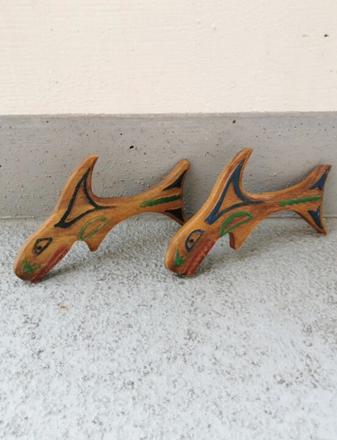 Vintage Hand Carved Hand Painted Wooden Salmon Wall Art Pair - photo 3
