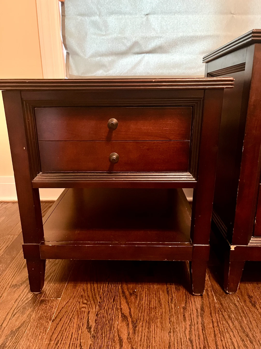Dark Wood Nightstand with Two Drawers - photo 2