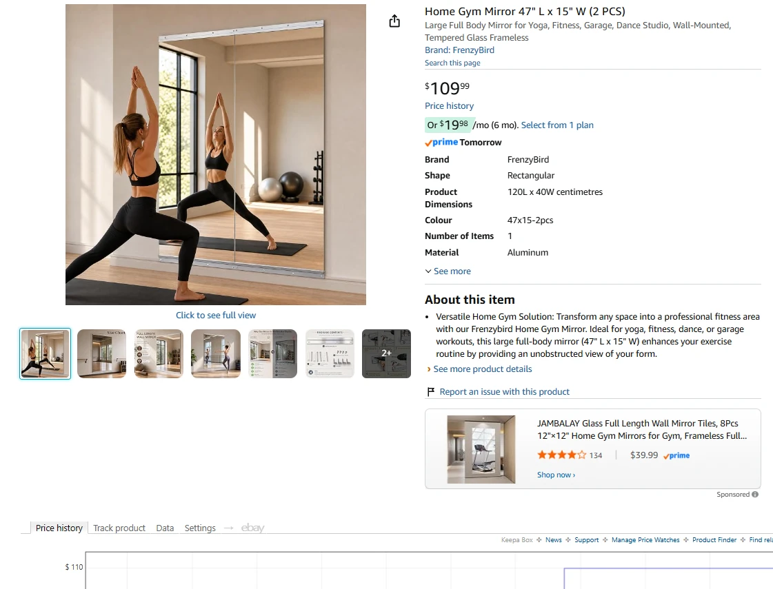 Home Gym Mirror 47" x 15" (2 PCS) - photo 2