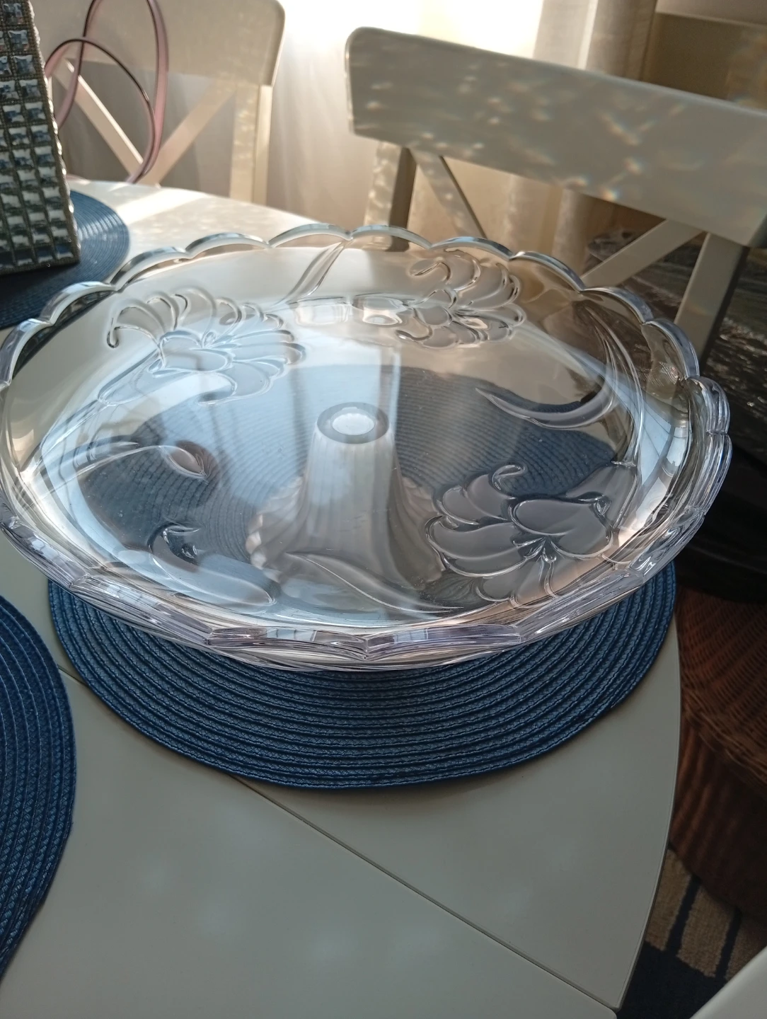 Clear Glass Fruit Bowl with Embossed Design
