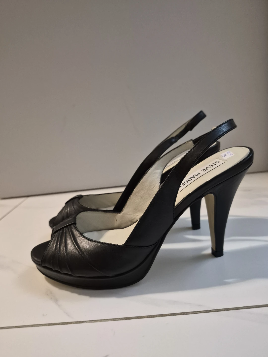 Steve Madden Black Leather Peep-Toe Slingback Heels
