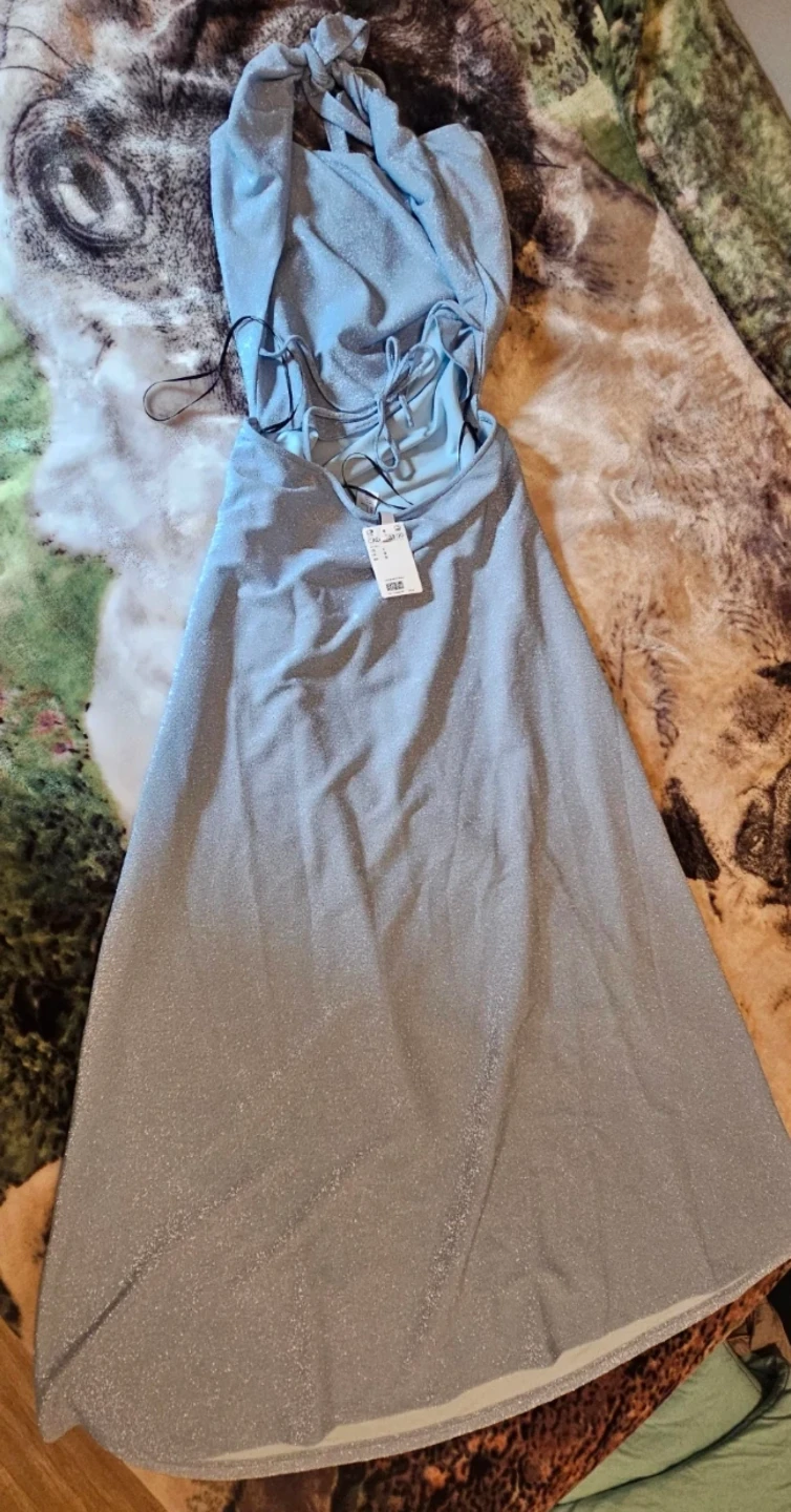 Light Blue Sparkly Halter Maxi Dress - photo 2
