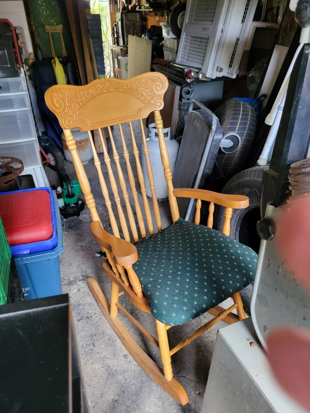Wooden Rocking Chair with Green Cushion