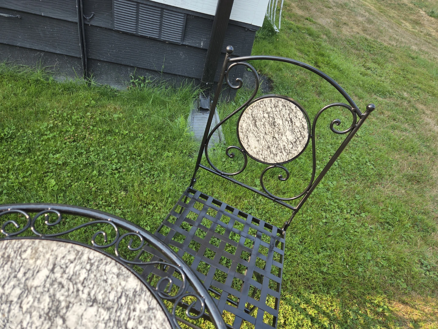 Black wrought iron Bistro Set with Granite Top Table and Chairs - photo 4