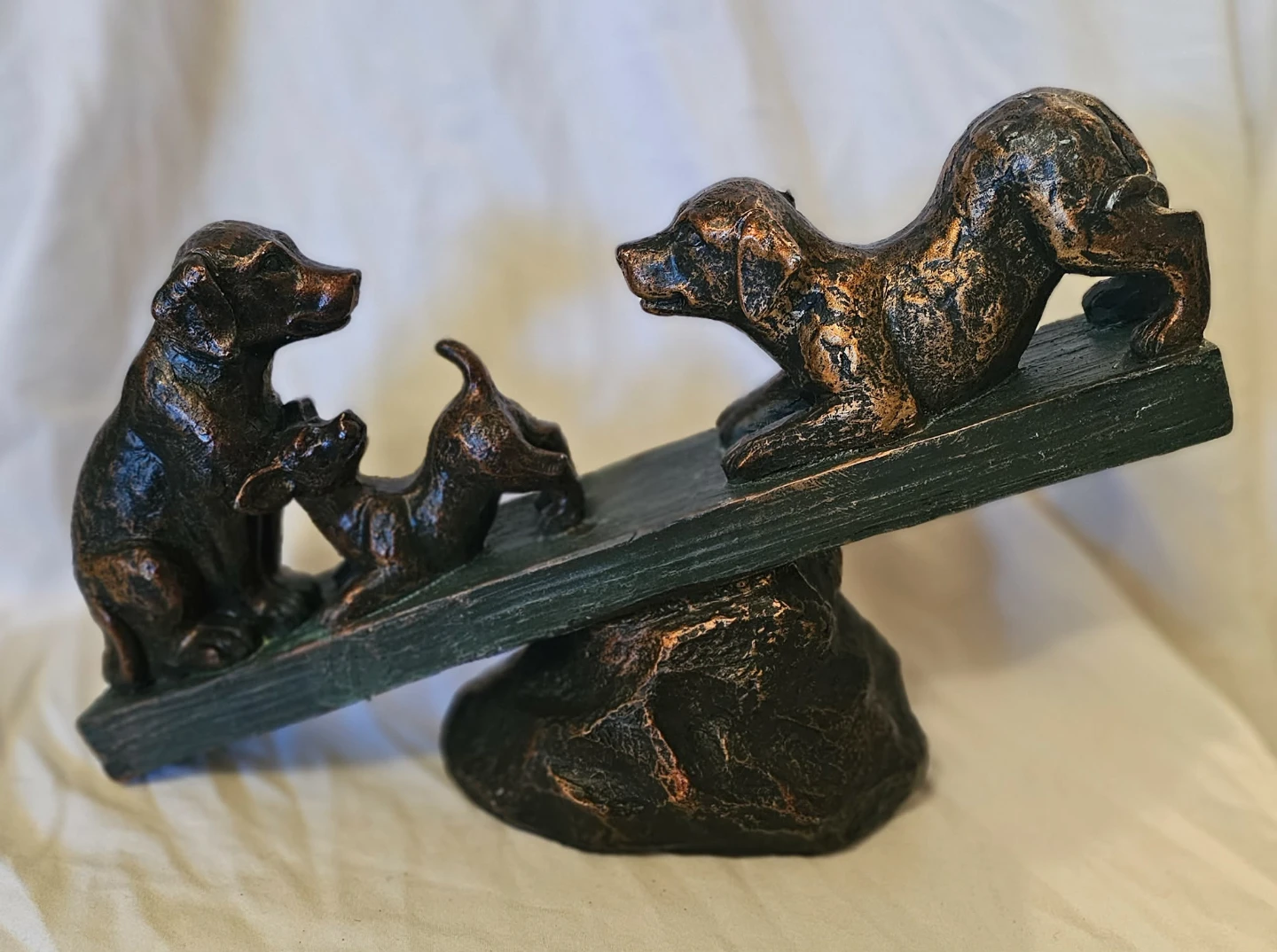 Multi-Coloured 3 Dogs on a See-Saw Statue