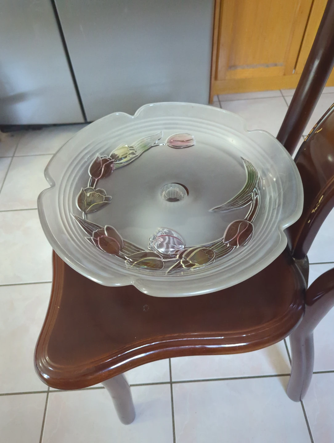 Frosted Glass Cake Stand with Floral Design