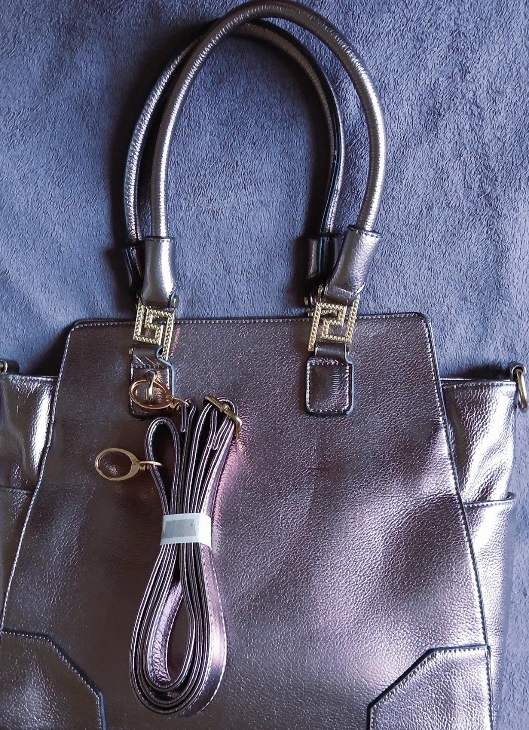 Metallic Lilac Gold Tote Bag with Shoulder Strap