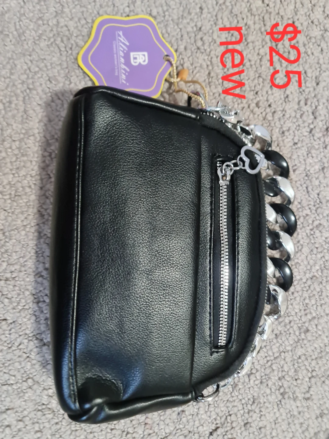 Alianbini Black Faux Leather Shoulder Bag