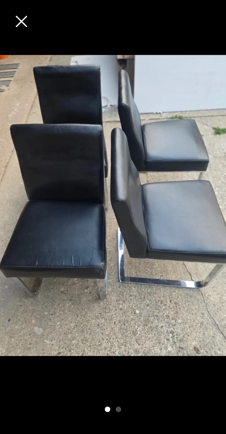Set of 4 Black Faux Leather Dining Chairs with Chrome Legs