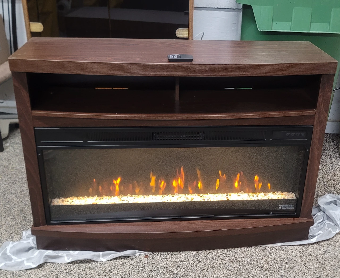 Dark Brown Electric Fireplace Entertainment Unit