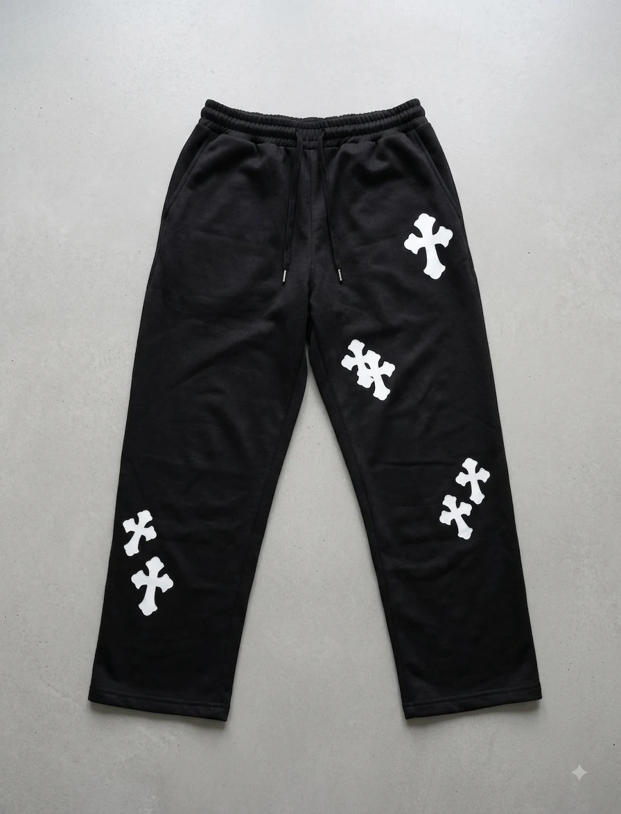 Black Sweatpants with Cross Graphic