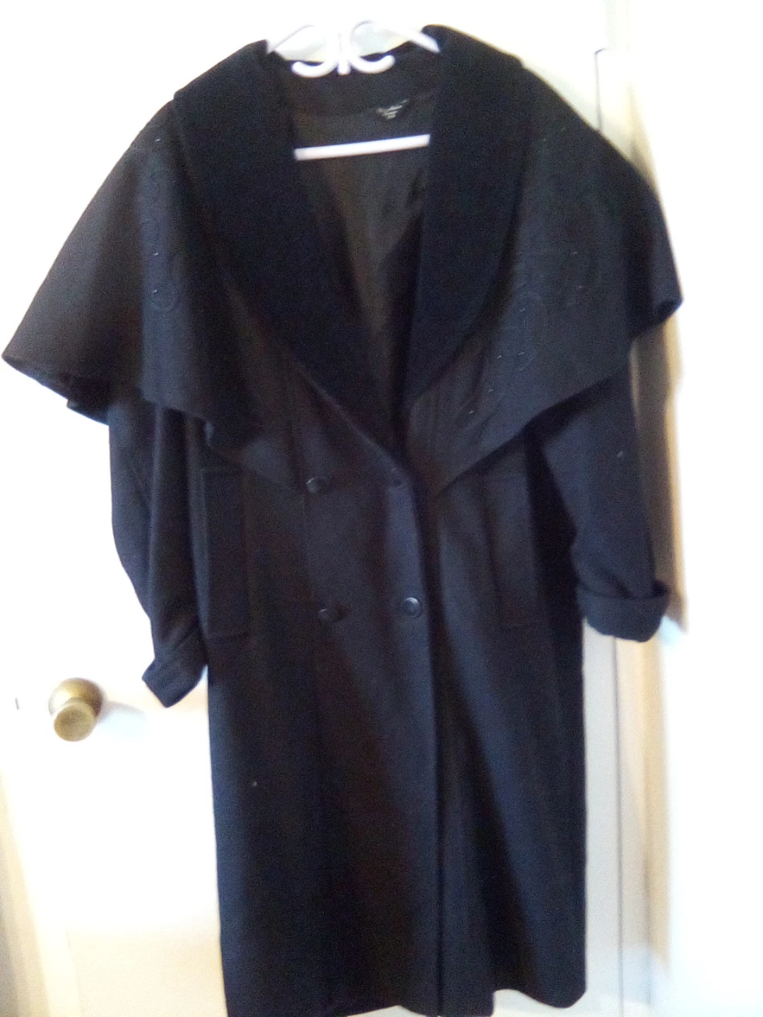 Sophisticated black wool cape coat XL