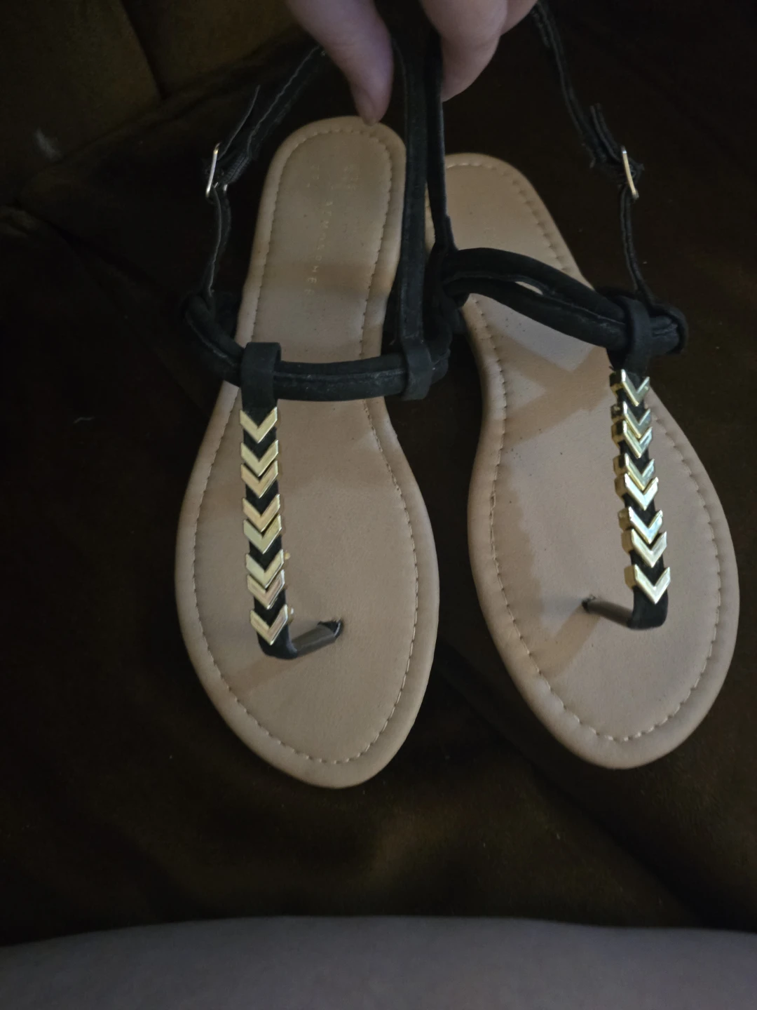 Atmosphere Black & Gold Flat Sandals size 10