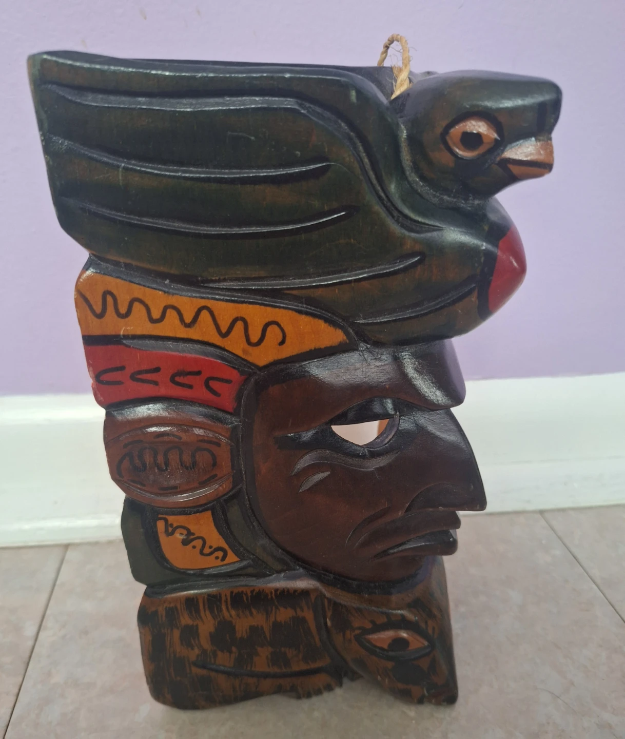 Vintage Wooden Aztec Mayan Hand-carved Mask - photo 2