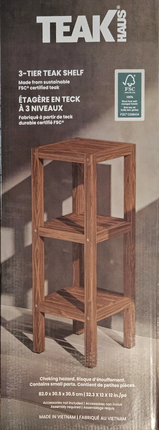 Brand New Teak Haus 3-Tier Teak Shelf