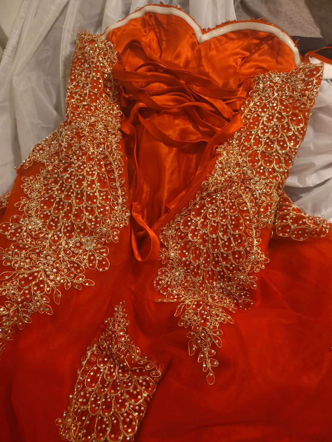 Orange lace and tulle ball gown - photo 5