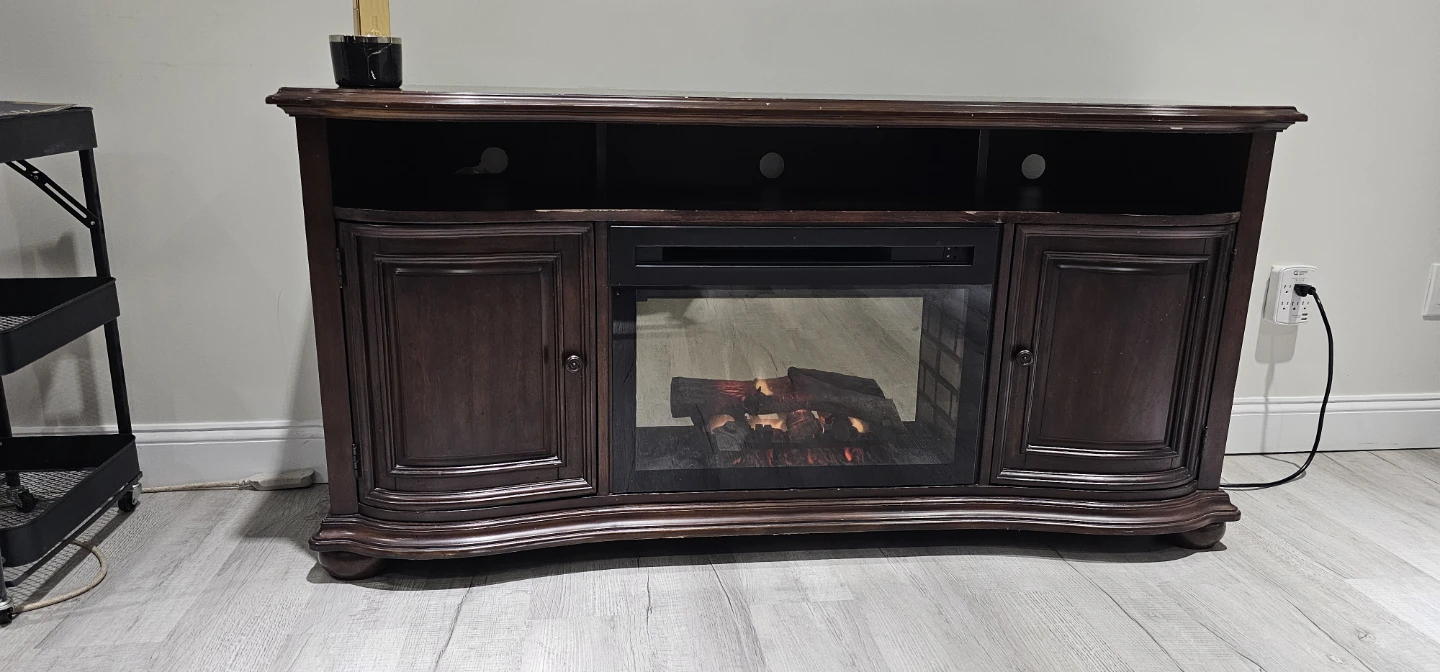 Dark Wood Electric Fireplace TV Stand