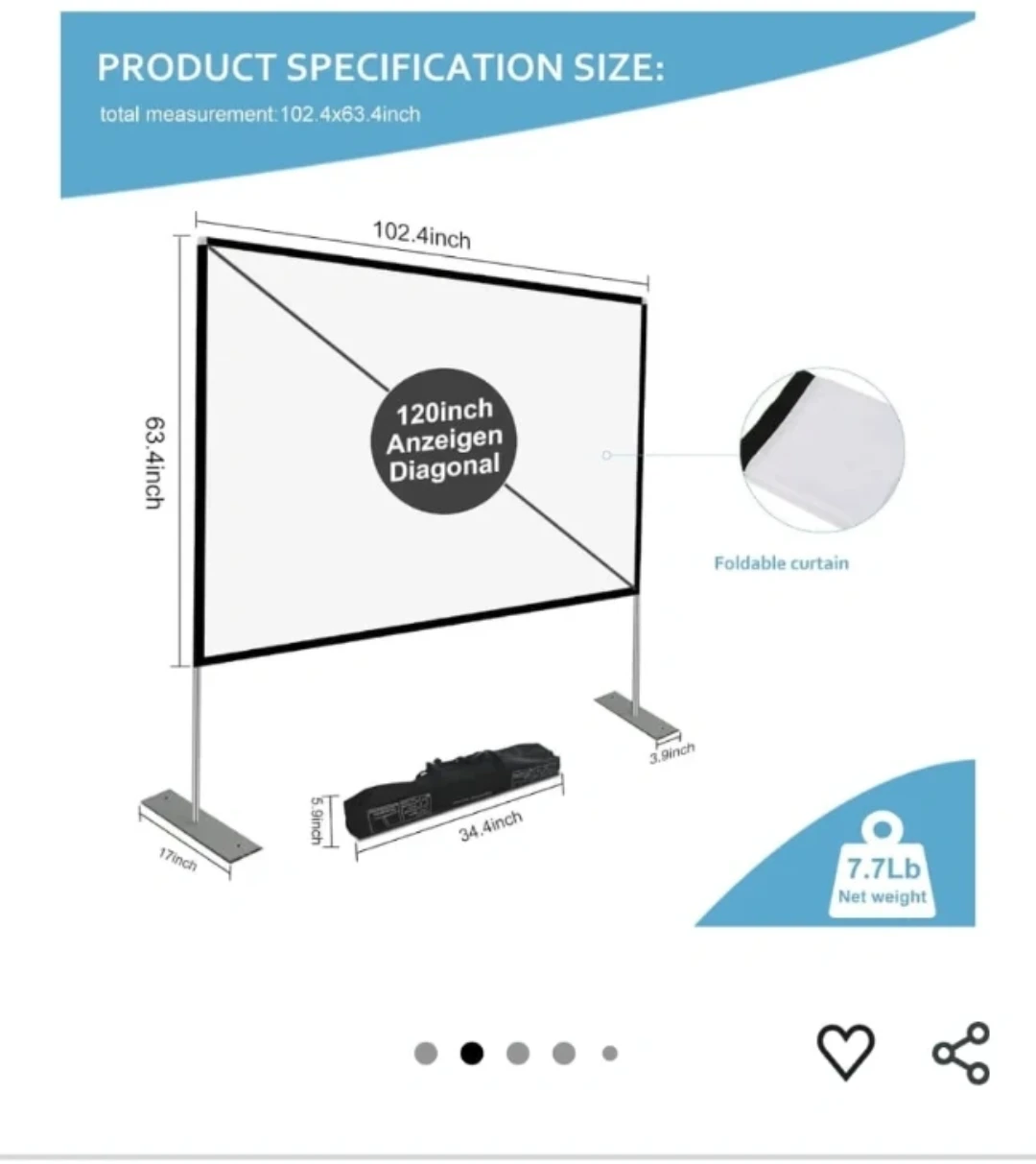 SKERELL 120 inch Portable Projector Screen with Stand - photo 5