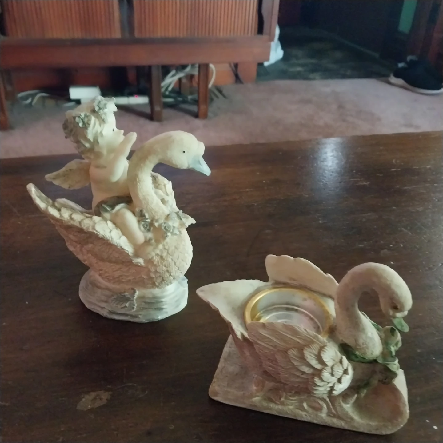 Swan Figurine and Tealight Holder Set
