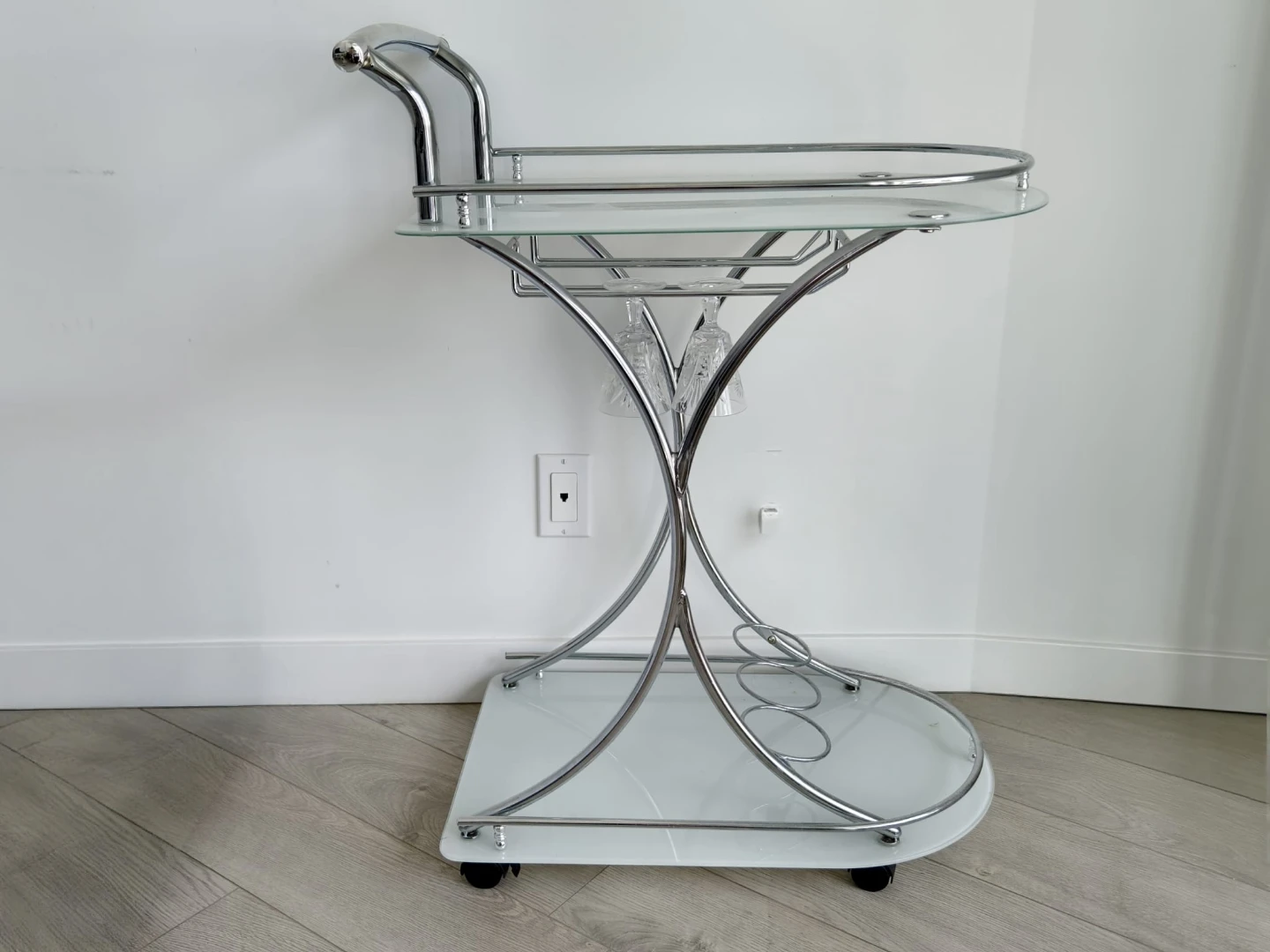 Modern Chrome & Glass Rolling Bar Cart / Serving Cart - photo 3