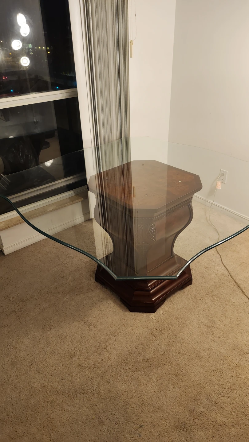 Glass Top Dining Table with Ornate Wooden Base - photo 3