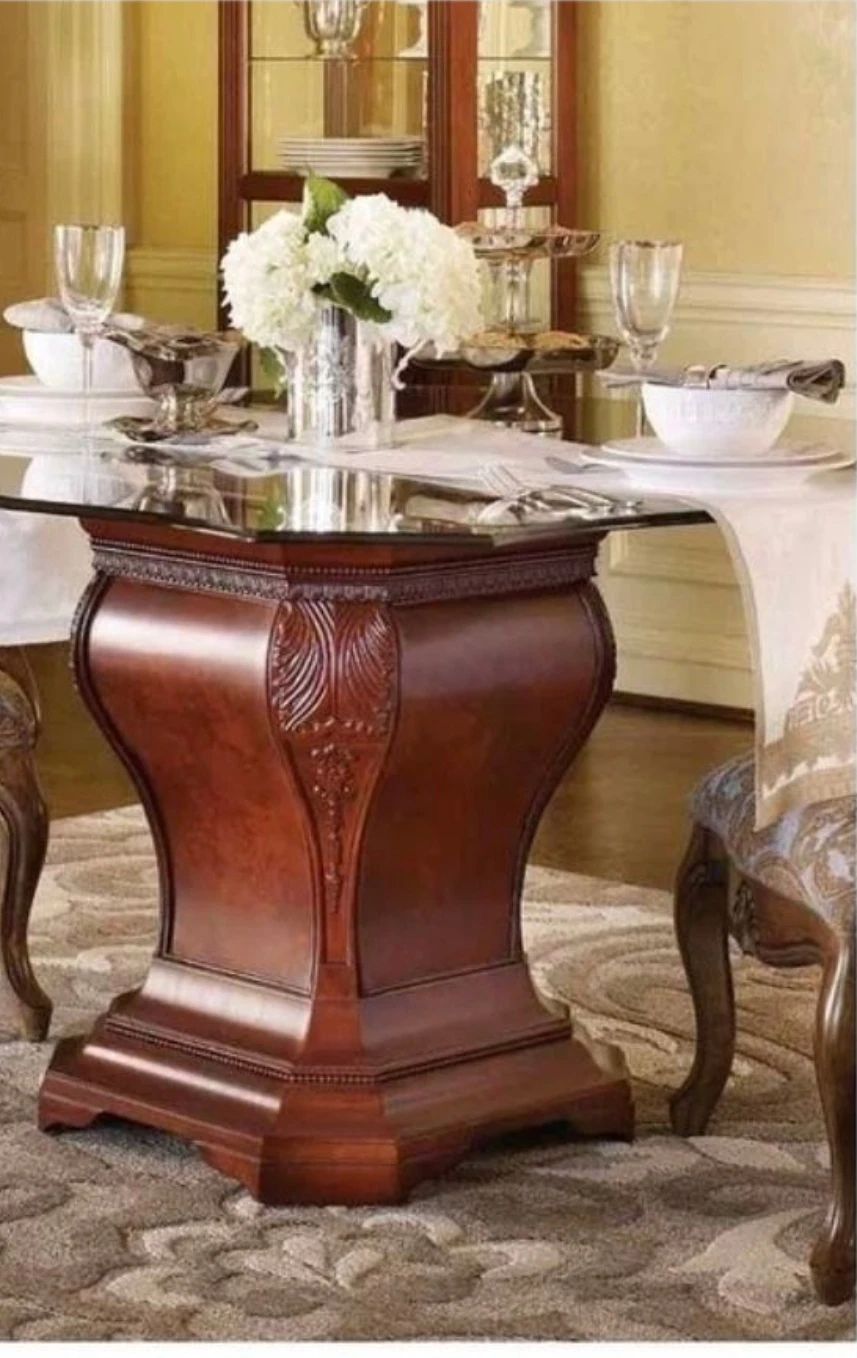 Glass Top Dining Table with Ornate Wooden Base - photo 5