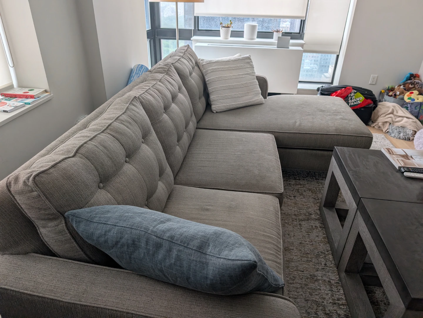 Grey Tufted Sectional Sofa