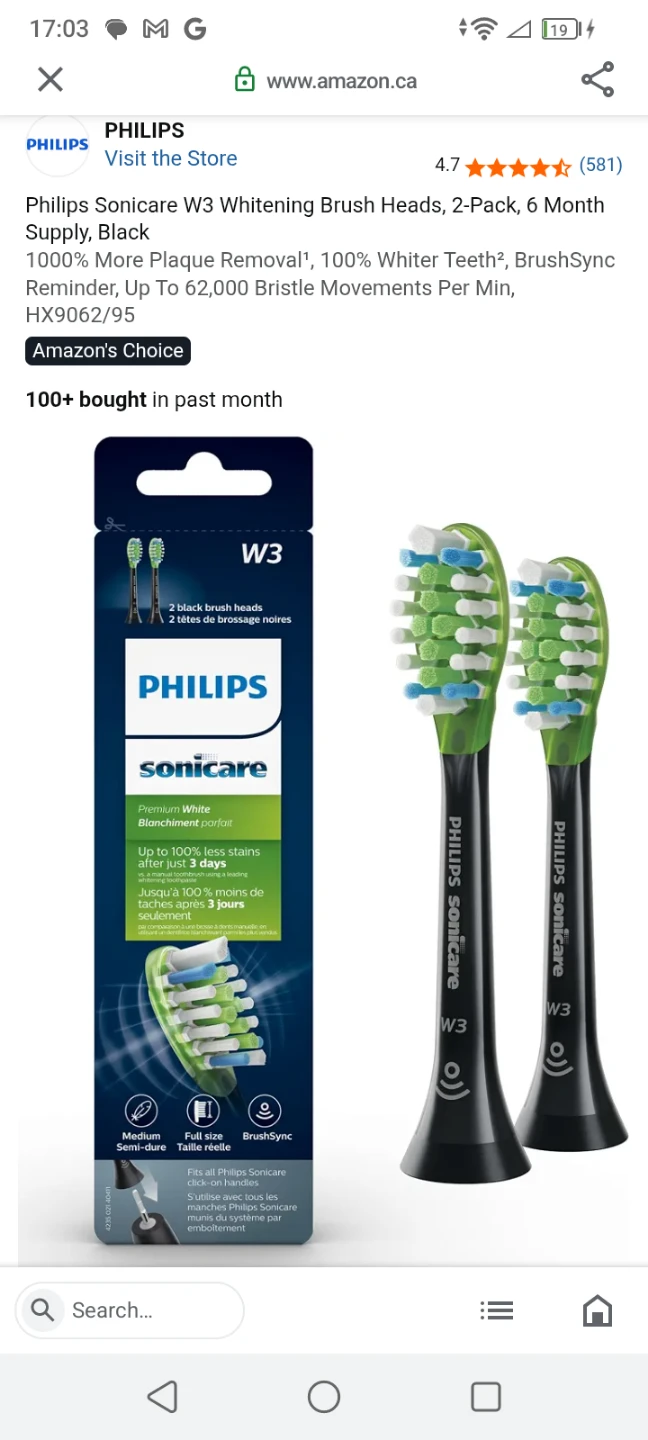 Philips Sonicare W3 Premium White Brush Heads, 2 Pack