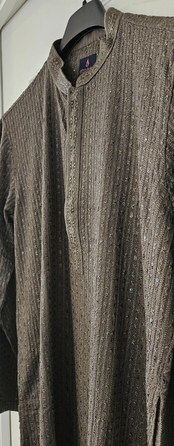 Brown Embroidered Men's Kurta Size 42 - photo 2