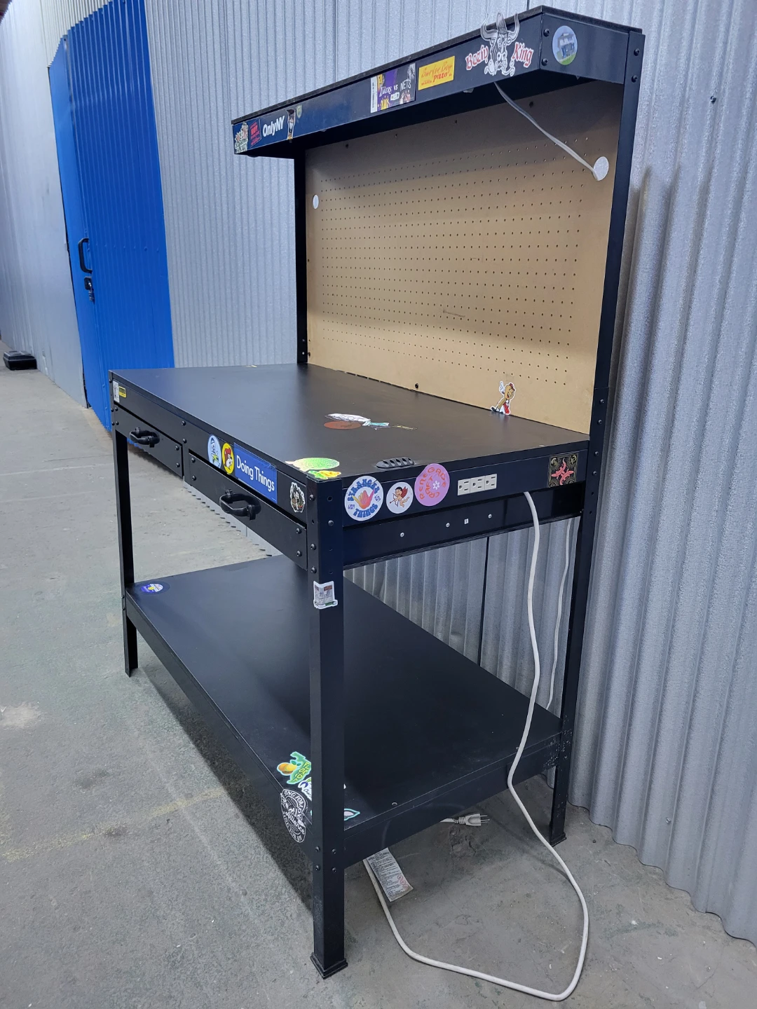 Black Metal Workbench with Pegboard Back and Drawers - photo 2