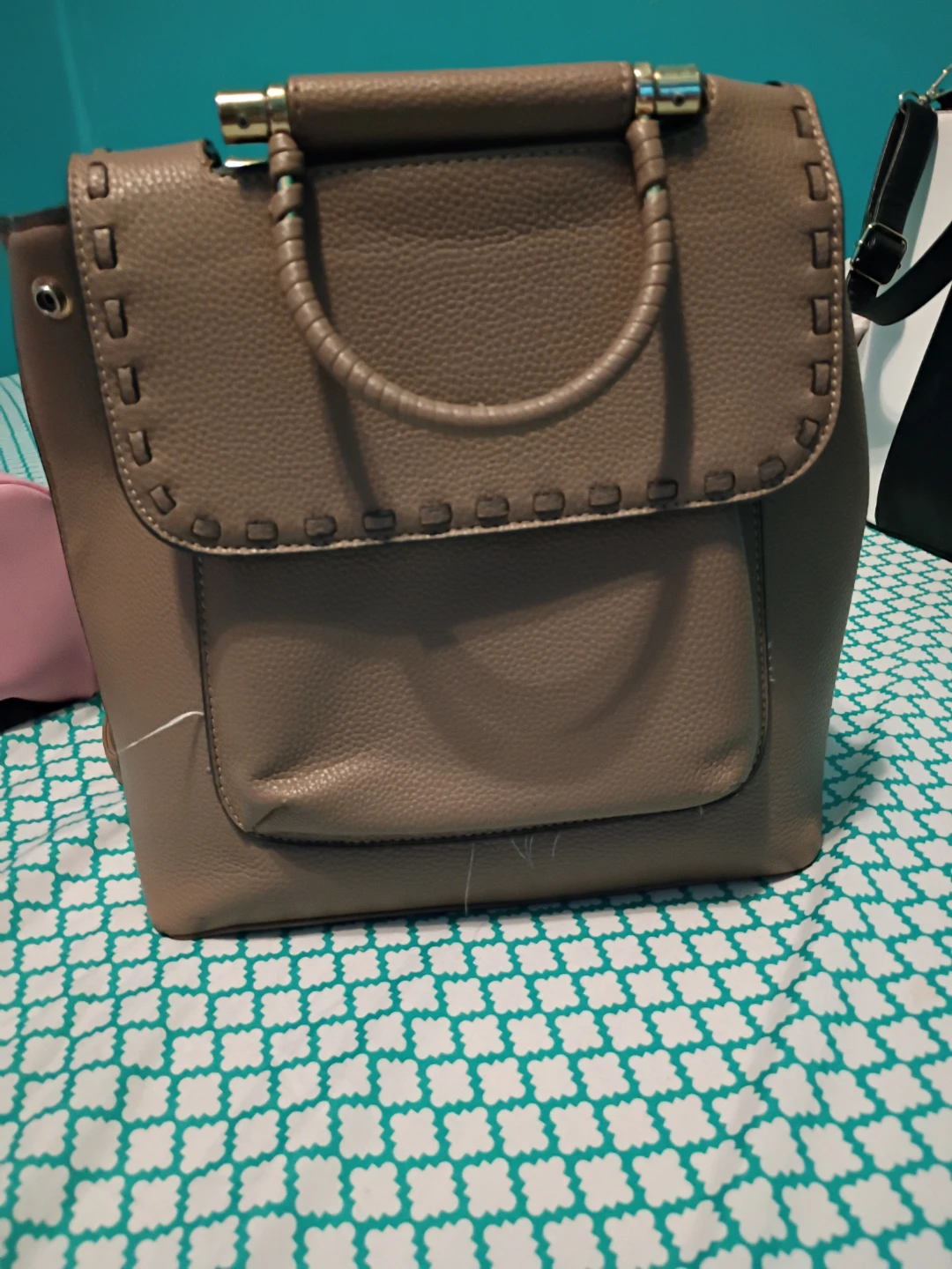 Taupe Faux Leather Convertible Backpack Purse - photo 2