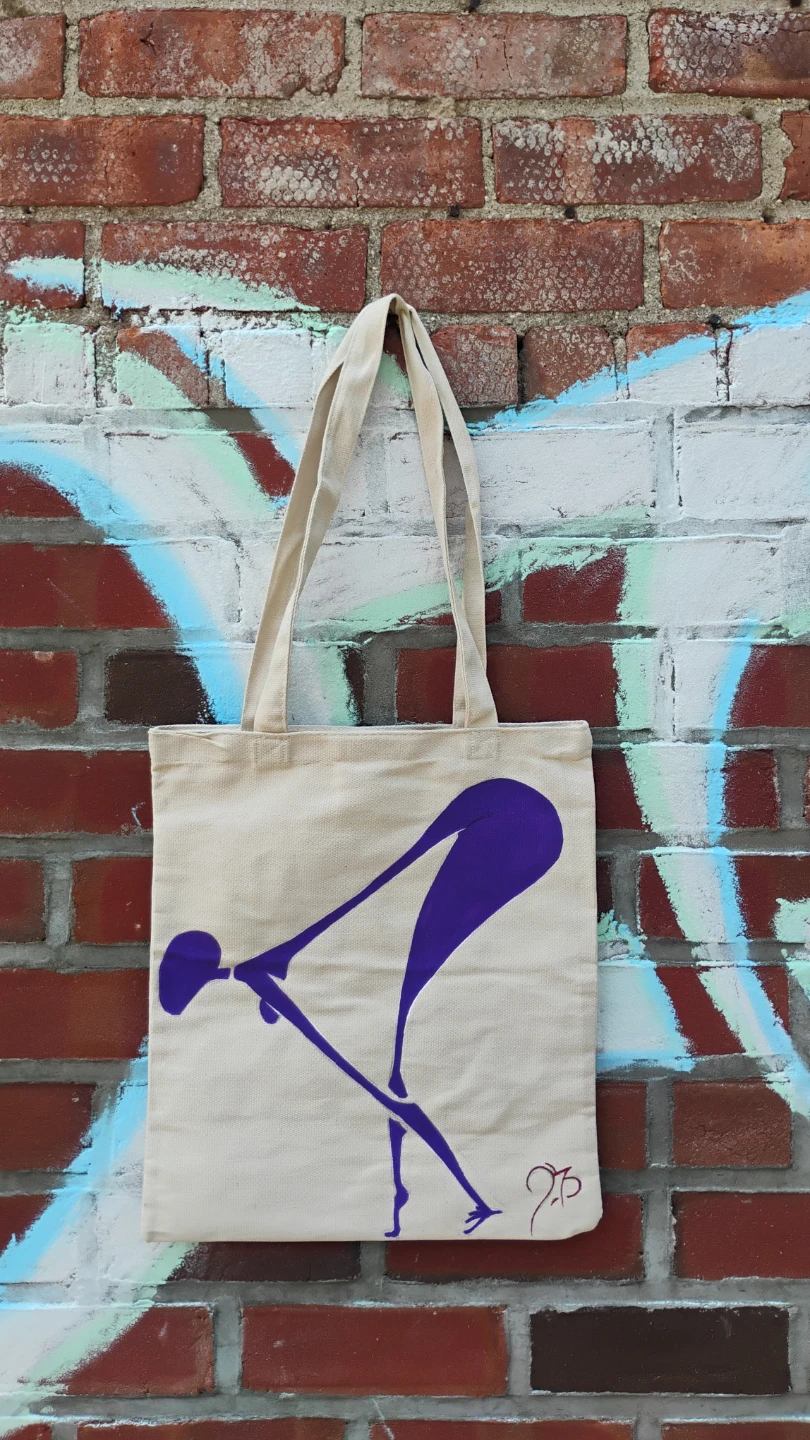 Hand painted Canvas Tote Bag with Purple Abstract Art
