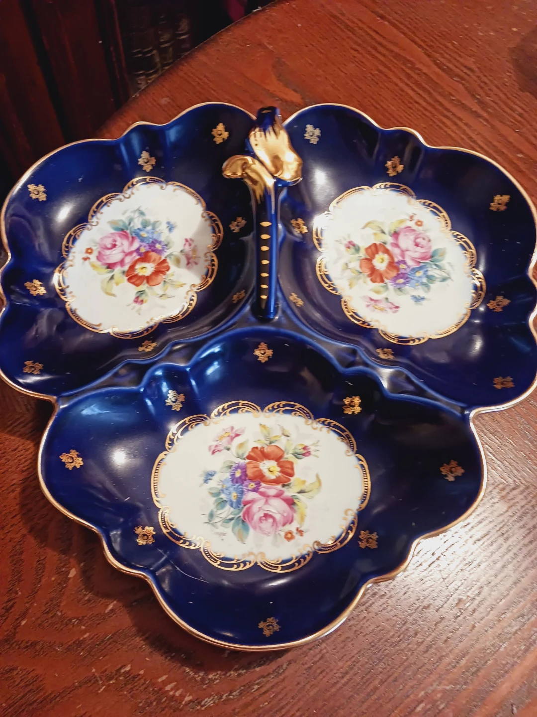 Gorgeous large porcelain divided serving dish with floral design